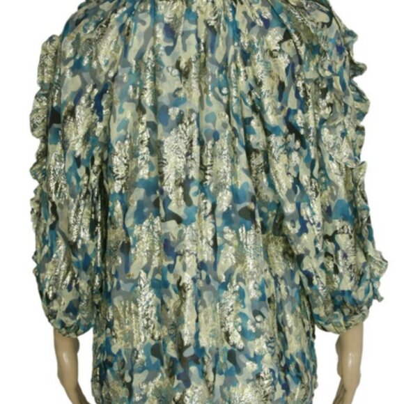 Wallis Teal Metallic Ruffle Top Tie Front Blouse Top V Neck New M - Picture 4 of 6